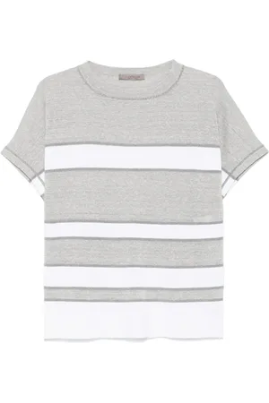 D.EXTERIOR Tops, Dames, Grijs, S, Polyester, Lichtgrijs Gestreept T-shirt
