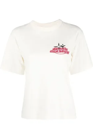 Heron Preston Tops, Dames, Wit, S, Katoen, Sponsor Logo T-Shirt