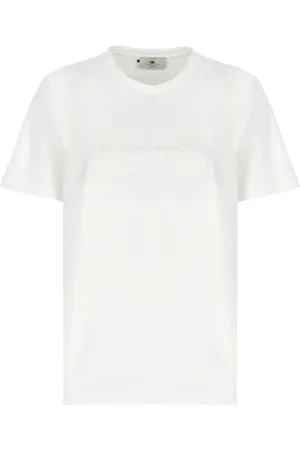 Elisabetta Franchi Tops, Dames, Wit, L, Katoen, Jersey T-shirt met geborduurd logo en strass-steentjes