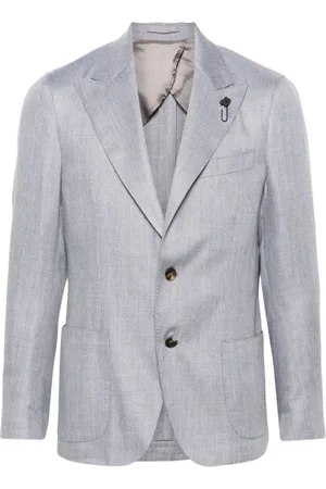 LARDINI Jassen, Heren, Grijs, M, Wol, Grijze Blazer van Wol, Kasjmier en Zijde