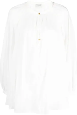 FORTE FORTE Blouses & Shirts, Dames, Wit, L, Katoen, Bohemian Witte Katoen Zijde Lange Mouw