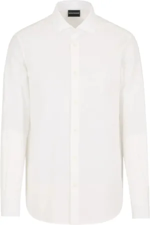 Emporio Armani Overhemden, Heren, Wit, 2Xl, Katoen, Wit Katoenen Shirt met Jacquard Logo