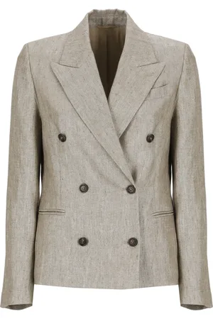 Brunello Cucinelli Jassen, Dames, Bruin, M, Linnen, Double-Breasted Blazer