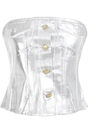 Ganni Tops, Dames, Grijs, 2Xs, Denim, Foil Corsage Denim Top