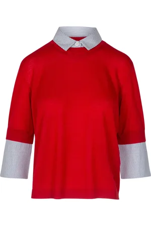 SEMICOUTURE Tops, Dames, Rood, L, Wol, Wollen gebreid met poplin inzetstukken