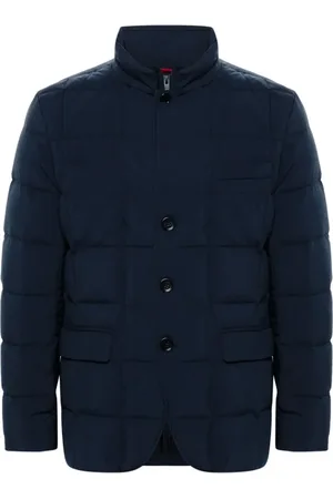FAY Jassen, Heren, Blauw, M, Leer, Puffer Jacket Double-Breasted Front