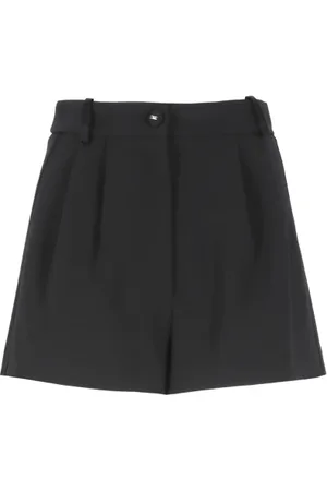 Elisabetta Franchi Korte broeken, Dames, Zwart, M, Leer, Crêpe Shorts met Riemlussen