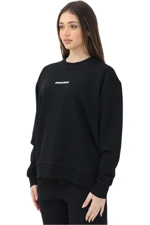 Dsquared2 Sweatshirts & Hoodies, Dames, Zwart, M, Katoen, Zwarte zwarte sweater met ronde hals