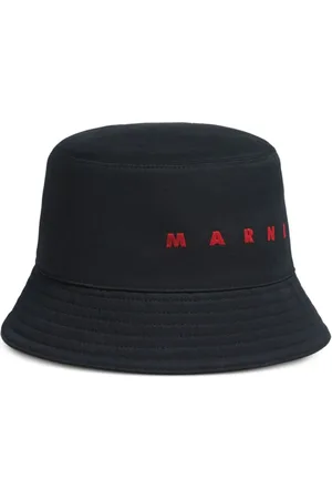 Marni Accessoires, Heren, Blauw, M, Katoen, Bucket Hat met Logo Borduurwerk