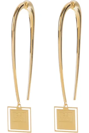 Elisabetta Franchi Accessoires, Dames, Geel, ONE Size, Vierkante Logo Oorbellen