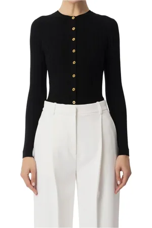 Elisabetta Franchi Truien, Dames, Zwart, L, Floral Jacquard Cardigan
