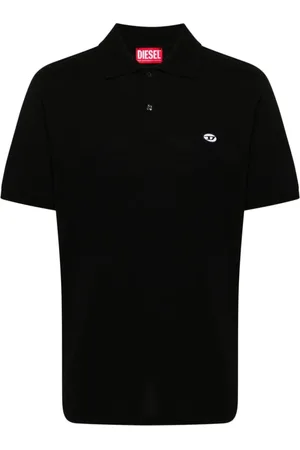 Diesel Tops, Heren, Zwart, L, Katoen, Polo Shirt met Logo Patch