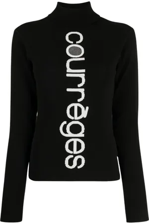 Courrèges Truien, Dames, Zwart, XS, High Neck Intarsia Trui