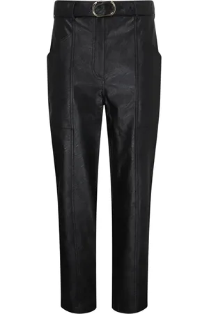 Twin-Set Broeken, Dames, Zwart, 2Xl, Polyester, Zwarte Kunstleren Hoge Taille Broek