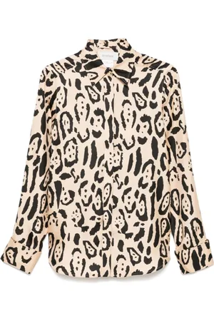 Sportmax Blouses & Shirts, Dames, , XS, Armony Zijden Shirt Zandkleurige Grafische Print