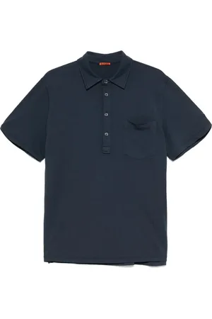 BARENA Tops, Heren, Blauw, M, Katoen, Navy Katoenen Poloshirt