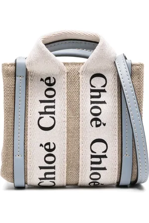 Chloé Tassen, Dames, Wit, ONE Size, Linnen, Nano Woody Linnen Tote