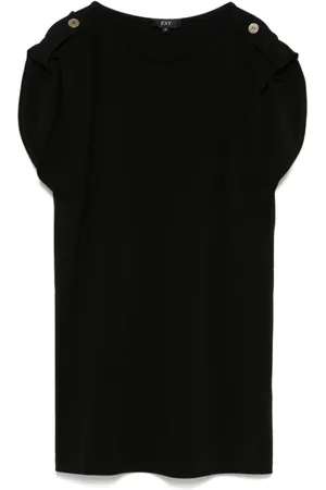FAY Tops, Dames, Zwart, L, Zwarte Epauletten Tops met Korte Mouwen