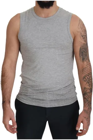 ERMANNO SCERVINO Tops, Heren, Grijs, M, Katoen, Logo Detail Mouwloze T-Shirt