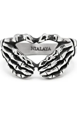 Nialaya Accessoires, Heren, Grijs, 62 MM, Vintage Skelet Hand Ring