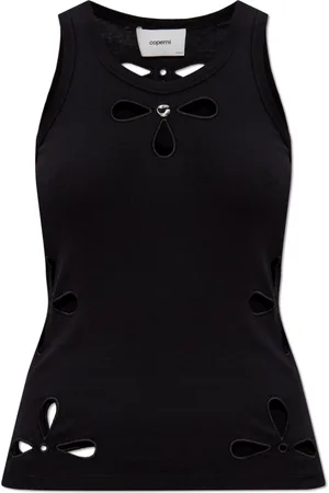 COPERNI Tops, Dames, Zwart, M, Katoen, Top met kanten patroon