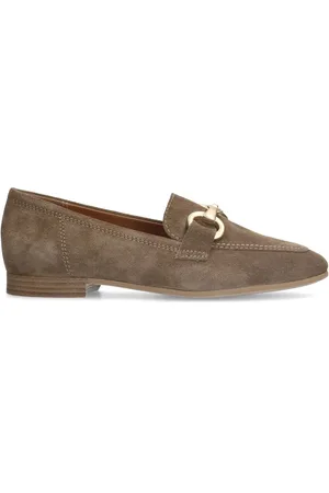 Manfield Schoenen, Dames, , 40 EU, Suède, Velours Loafers met Gouden Detail