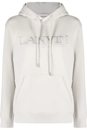 Lanvin Sweatshirts & Hoodies, Dames, Wit, M, Katoen, Elegante Hoodie met Geborduurd Regular Fit
