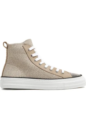 Brunello Cucinelli Schoenen, Dames, , 39 EU, Polyester, Metallic-Knit Sneakers met Monili Versiering