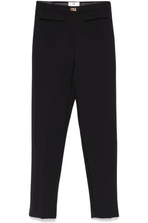 Elisabetta Franchi Broeken, Dames, Zwart, M, Zwarte cropped broek met rits aan de zijkant