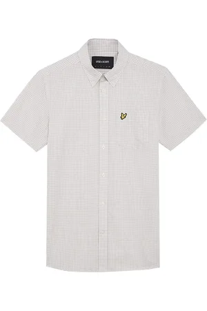 Lyle & Scott Overhemden, Heren, Wit, M, Katoen, Slim Fit Gingham Overhemd met Korte Mouwen