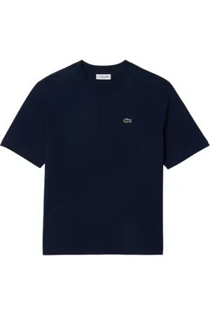 Lacoste Tops, Dames, Blauw, M, Katoen, Zachte Jersey T-shirt met Geribbelde Kraag