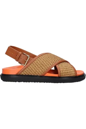 Marni Schoenen, Dames, Bruin, 36 EU, Katoen, Fussbett Geweven Sandalen