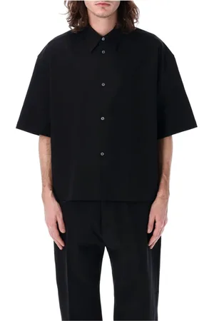 STUDIO NICHOLSON Overhemden, Heren, Zwart, L, Katoen, Zwarte Oversized Shirt met Korte Mouwen