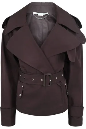 Stella McCartney Mantels, Dames, Bruin, S, Katoen, Korte Trenchcoat met Riem