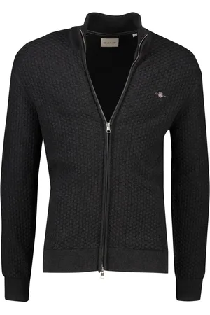 GANT Sweatshirts & Hoodies, Heren, Grijs, M, Katoen, Textured Cotton Zip Cardigan