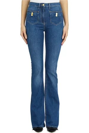 Elisabetta Franchi Jeans, Dames, Blauw, W28, Denim, Denim Bootcut Jeans met Zakken