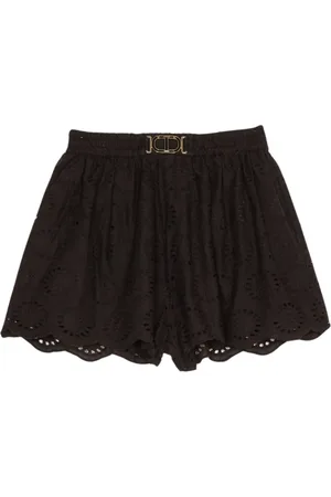 Twin-Set Korte broeken, Dames, Zwart, S, Zwarte Geperforeerde Shorts
