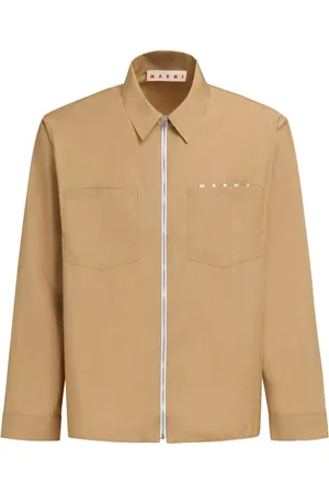 Marni Overhemden, Heren, , L, Katoen, Logo Print Zip Shirt