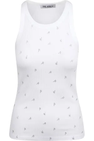 The Attico Tops, Dames, Wit, M, Katoen, Tanktop met kristallen versiering