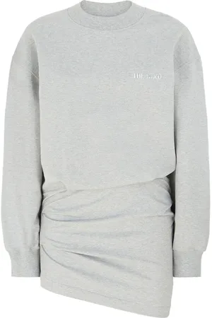 The Attico Kleedjes, Dames, Grijs, S, Katoen, Grijze katoenen sweaterjurk met logo