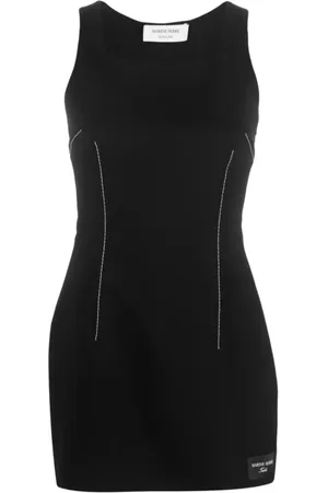 Marine Serre Kleedjes, Dames, Zwart, M, Wol, Virgin Wool Midi Jurk