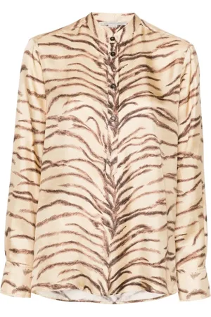 Stella McCartney Blouses & Shirts, Dames, , S, Satijn, Tiger Print Zijden Blouse