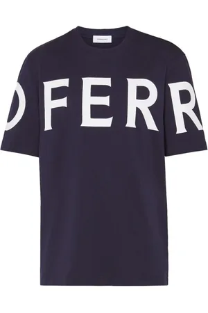 Salvatore Ferragamo Tops, Heren, Blauw, S, Katoen, Marineblauwe T-shirt met logo-print