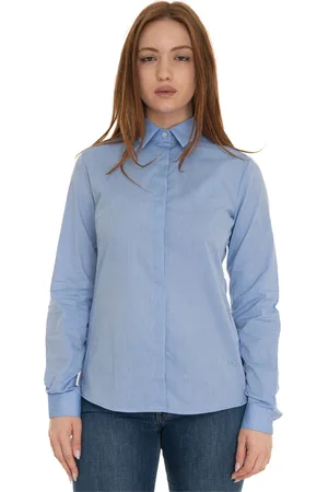 FAY Blouses & Shirts, Dames, Blauw, L, Katoen, Klassieke Blouse met Verborgen Knoopsluiting