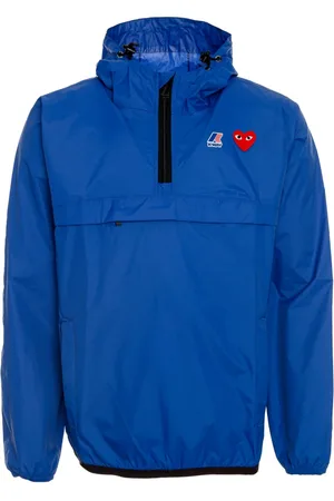 Comme des Garçons Jassen, Heren, Blauw, M, Polyester, Stijlvolle Regenjas met Halve Rits