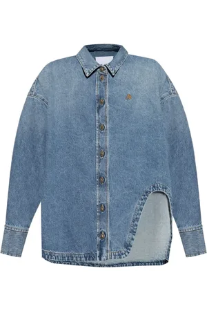 The Attico Blouses & Shirts, Dames, Blauw, 3Xs, Katoen, Klassiek overhemd met kraag en zijsplit