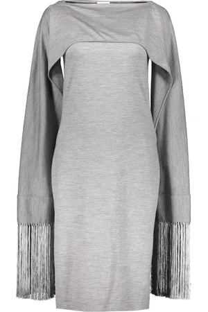 Burberry Kleedjes, Dames, Grijs, 4Xs, Wol, Jurk van wol met franjes en cut-out details