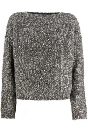 ERMANNO SCERVINO Truien, Dames, Grijs, S, Wol, Trui met ronde hals van wol met pailletten