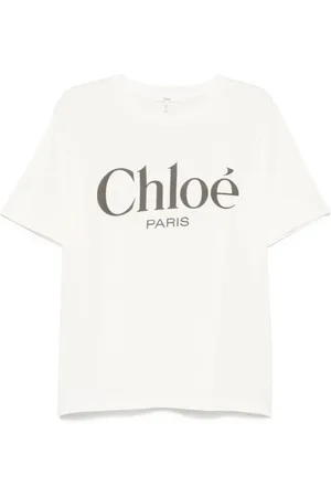 Chloé Tops, Dames, Wit, M, Katoen, Oversized T-shirt met logo-print