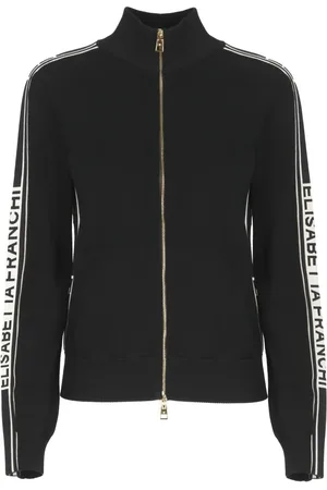 Elisabetta Franchi Truien, Dames, Zwart, S, Viscose Cardigan met Contrasterende Banden